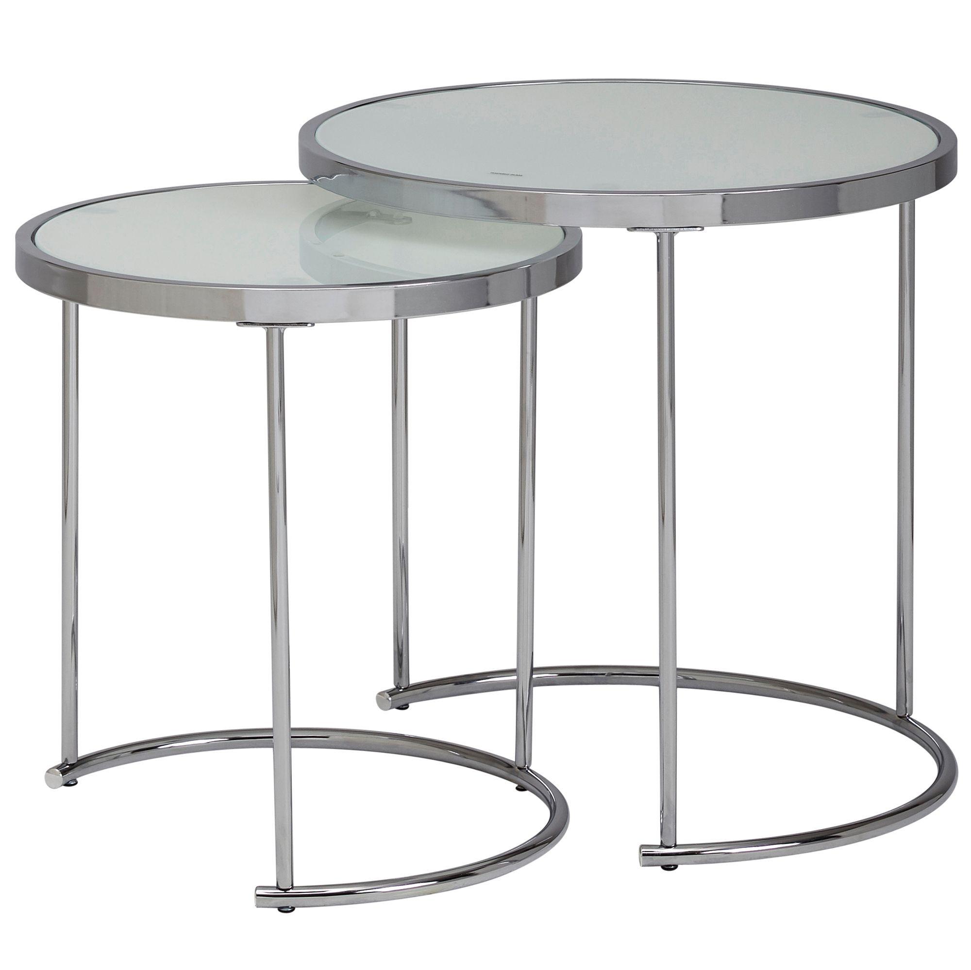 BEISTELLTISCH Set – Rund Weiß Silber Glasplatte 2-teilig Ø50x42 cm - Silberfarben, Glas/Metall (50/50/50cm) - KADIMA DESIGN