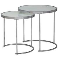 BEISTELLTISCH Set – Rund Weiß Silber Glasplatte 2-teilig Ø50x42 cm - Silberfarben, Glas/Metall (50/50/50cm) - KADIMA DESIGN