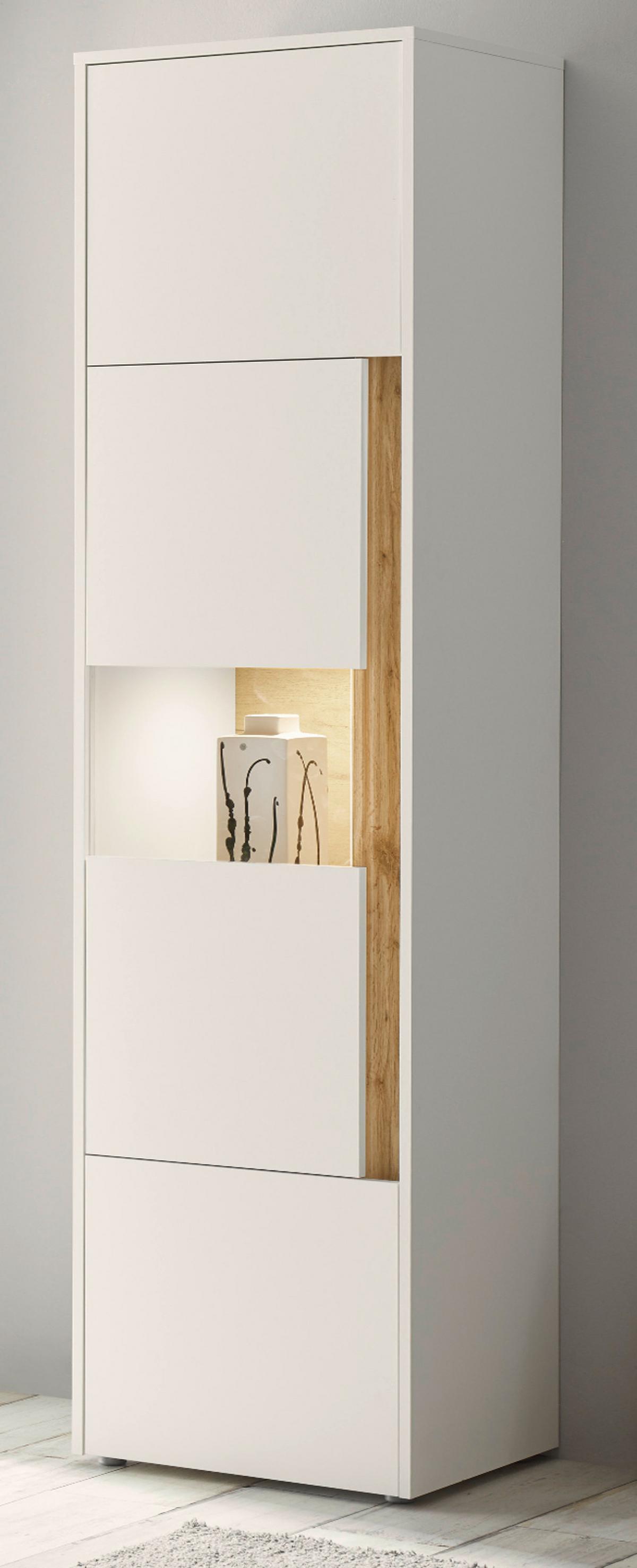 AKTENSCHRANK Weiß matt, Eiche Wotan 50 x 200 cm, Büroschrank mit viel Stauraum und 5 OH - Eichefarben/Eiche Wotan, Glas/Holzwerkstoff (50/200/40cm) - Furn.Design