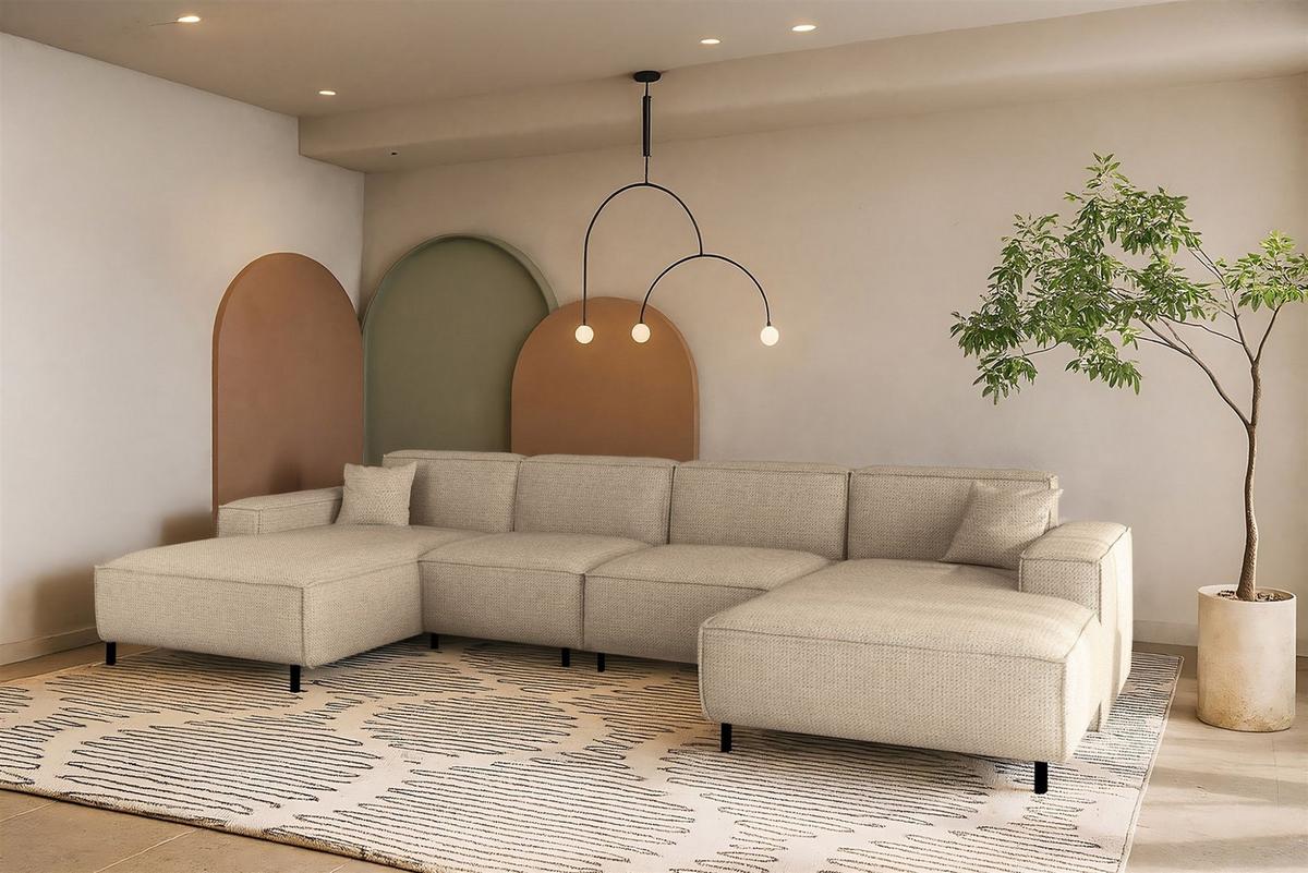 WOHNLANDSCHAFT Gloria In Artico - Beige, Holzwerkstoff/Textil (378/73/165cm) - Fun Möbel