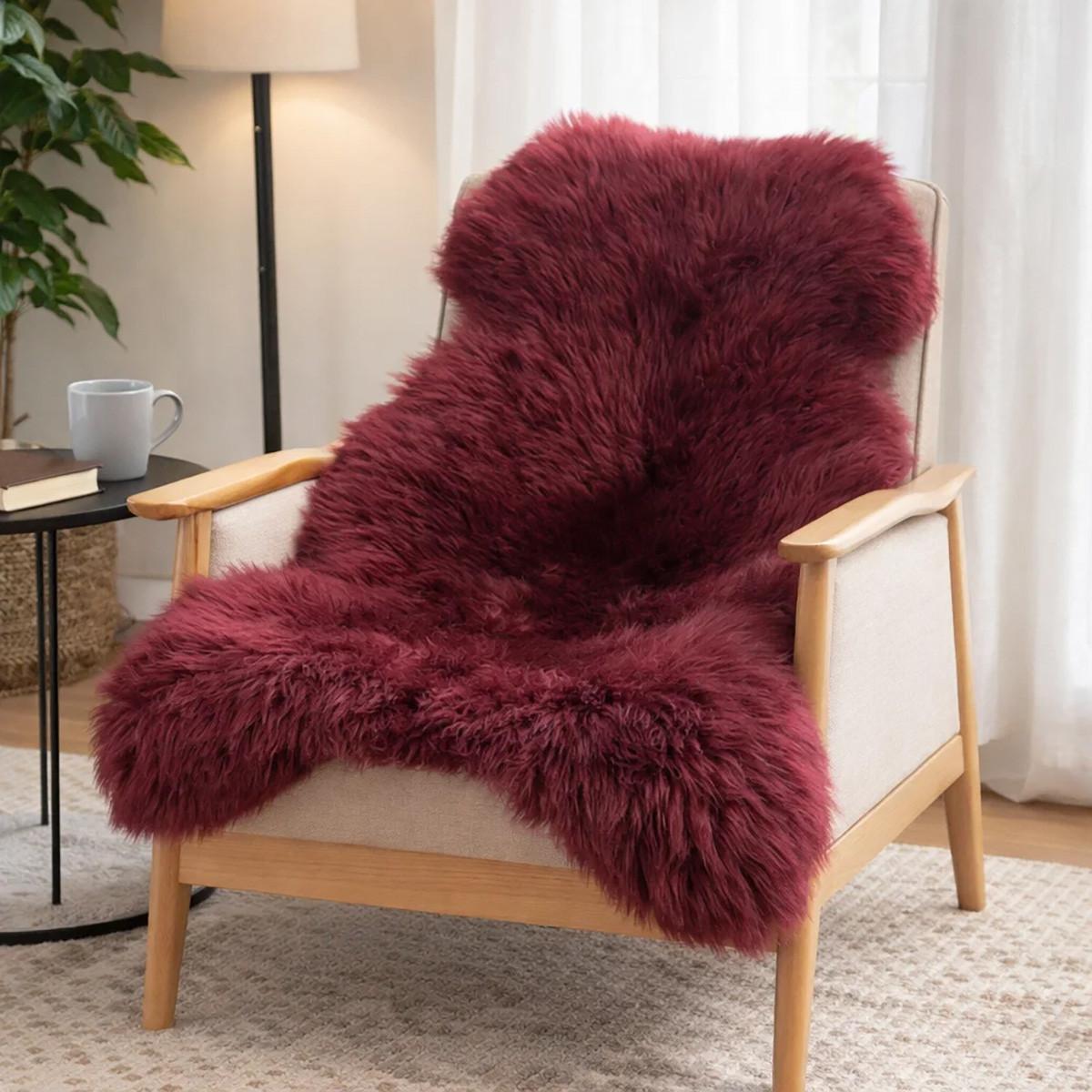 FELL Öko Lammfell Schaffell Bordeaux Rot ca. 105 cm - Bordeaux/Rot, Fell (55/105cm) - Provellus