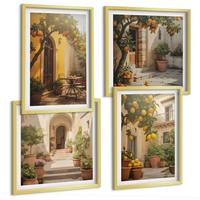 BILDER SET 4er Set - 50x50 cm & 40x60 cm Goldrahmen - Terrasse mit Zitrusbäumen - Goldfarben, Kunststoff (50/50cm) - TULUP