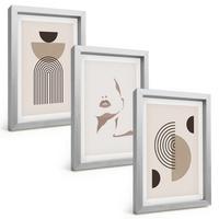 BILDER SET 3er Set - 20x30 cm Silberner Rahmen - Abstrakte Formen und Gesicht - Silberfarben, Kunststoff (20/30cm) - TULUP