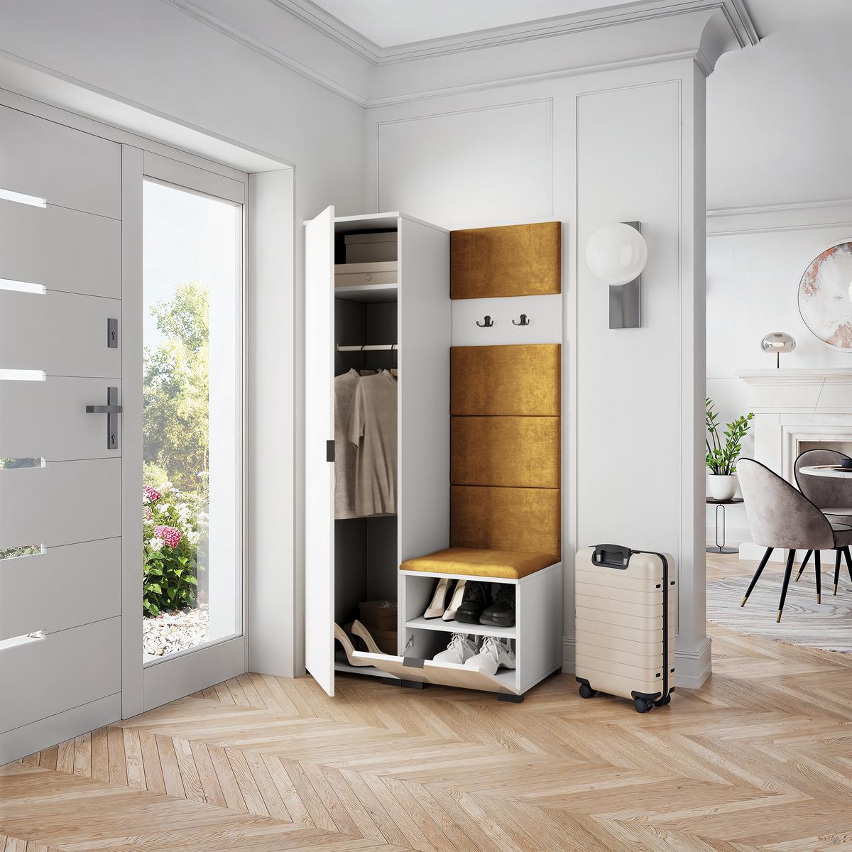 GARDEROBENSCHRANK LORI 95/181/51 cm Modern Garderobe-Set Weiß - Gelb/Weiß, Holzwerkstoff (95/181/51cm) - MASSENO