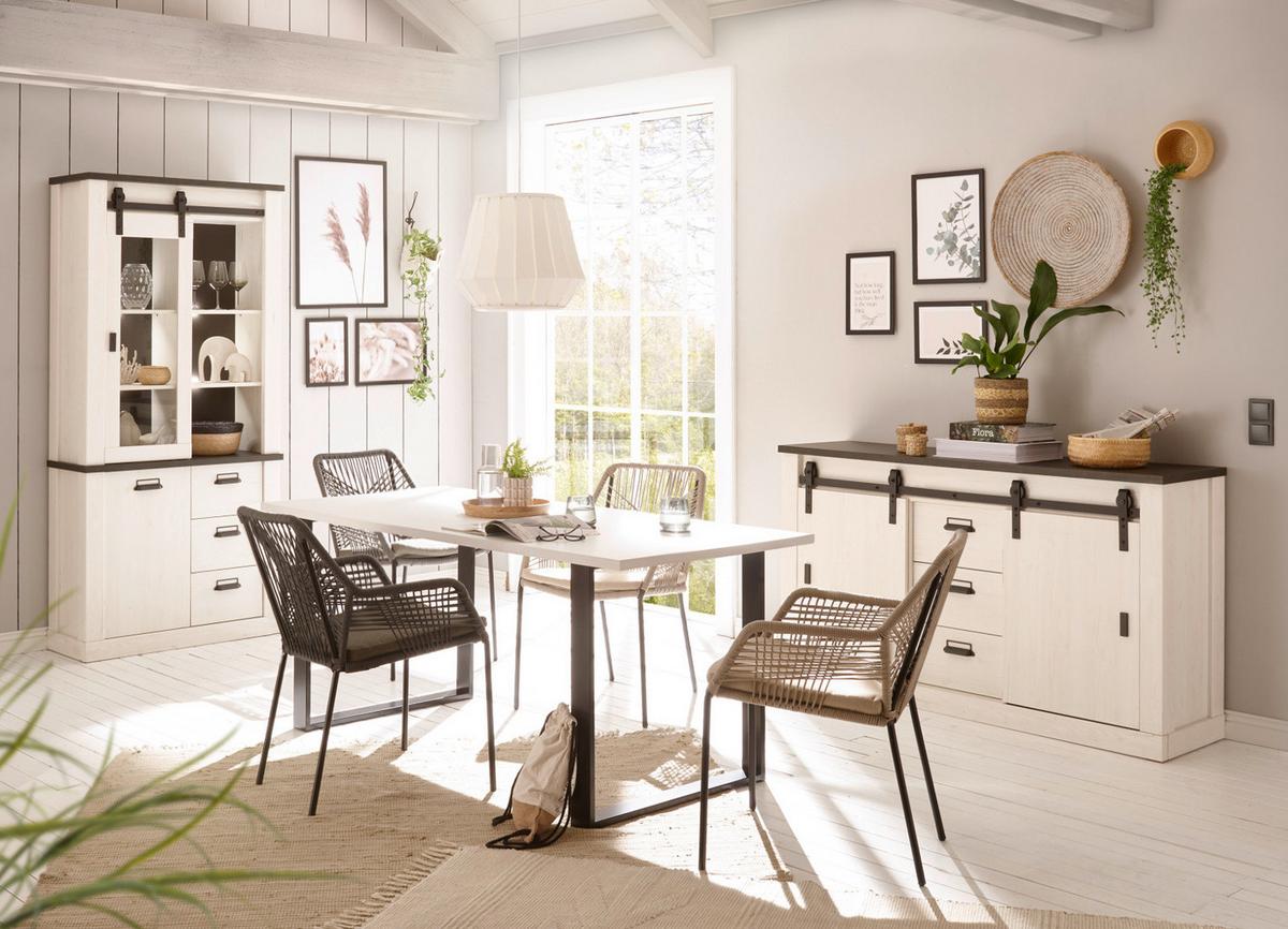 ESSZIMMER-SET weiß Pinie, anthrazit Landhaus, Wohnkombination 2-teilig - Anthrazit/Weiß, Holzwerkstoff/Metall (275/201/43cm) - Furn.Design