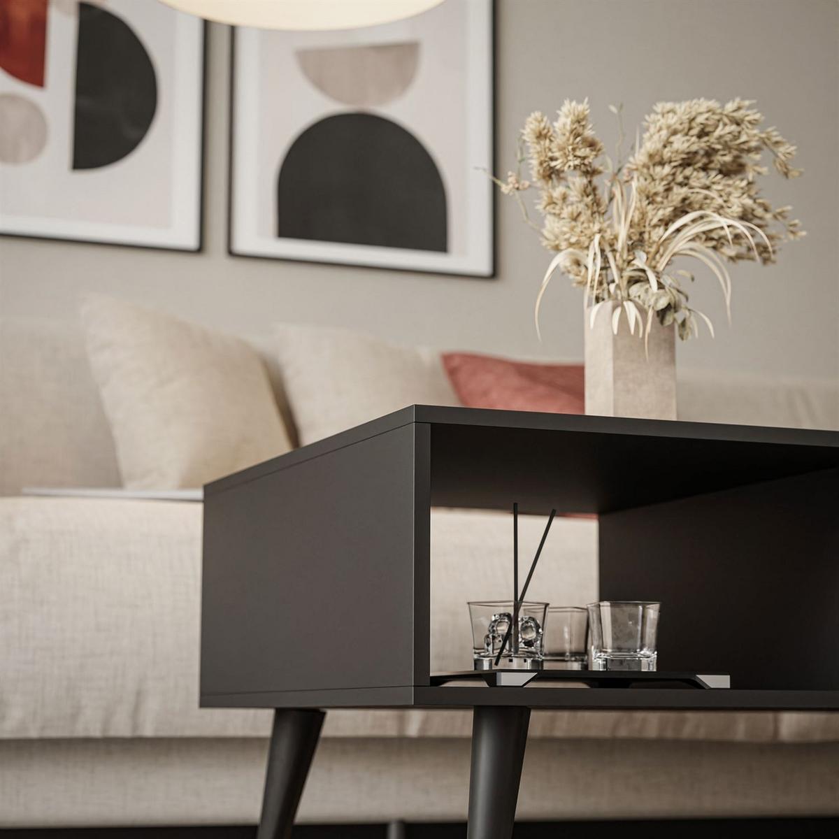 COUCHTISCH CONE mit Schubladen L104 - Eichefarben/Schwarz, Holzwerkstoff (68/104/46cm) - Lookway