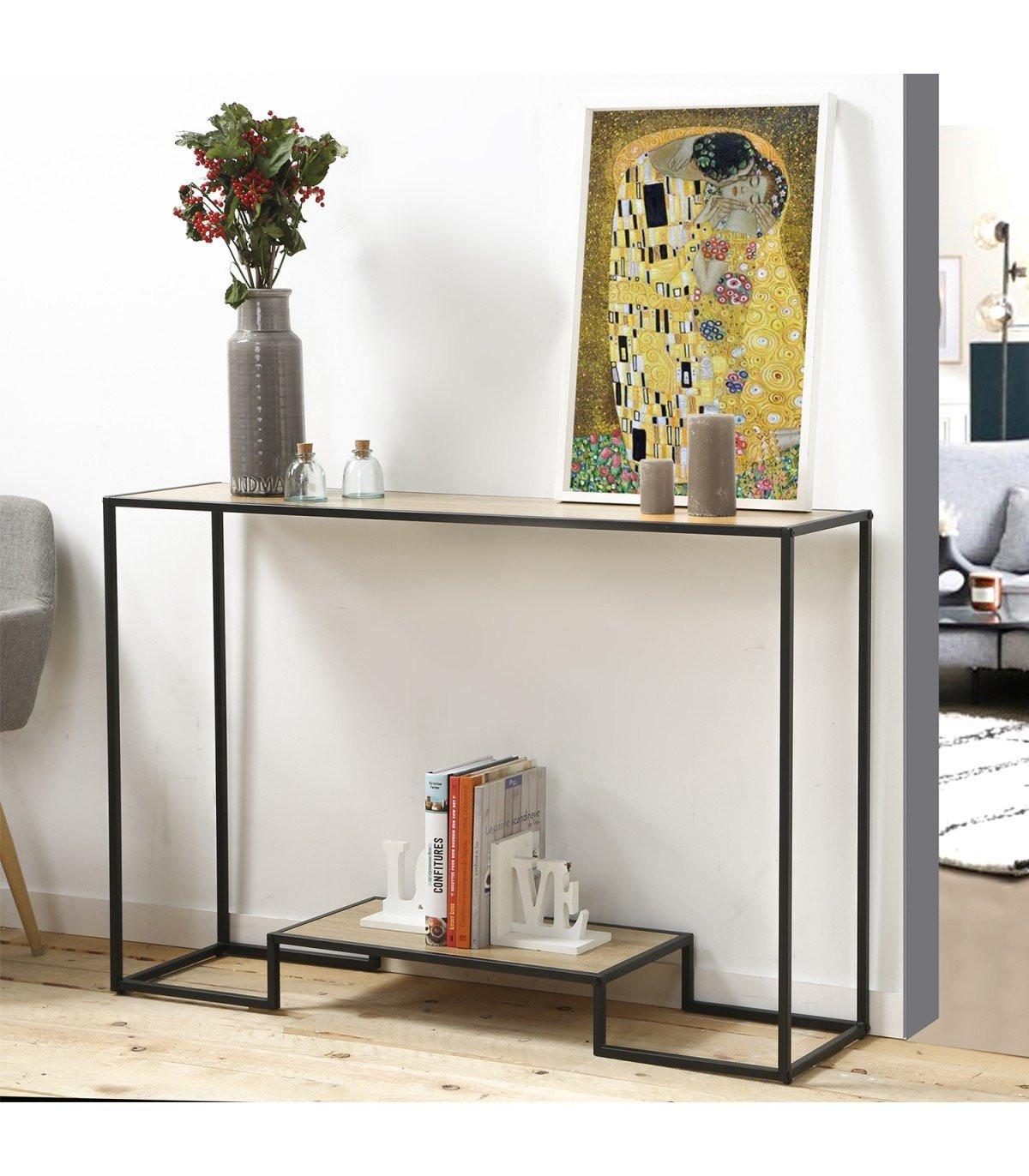 MODERNE Konsole mit 2 Regalebenen im Eiche Dekor L120cm - Eichefarben, Holzwerkstoff (8.5/8.5/80cm) - Calicosy