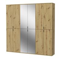 GARDEROBENSCHRANK Eiche 183 cm, Flurschrank mit Spiegel - Chromfarben/Schwarz, Glas/Holzwerkstoff (183/193/34cm) - Inn.Furn