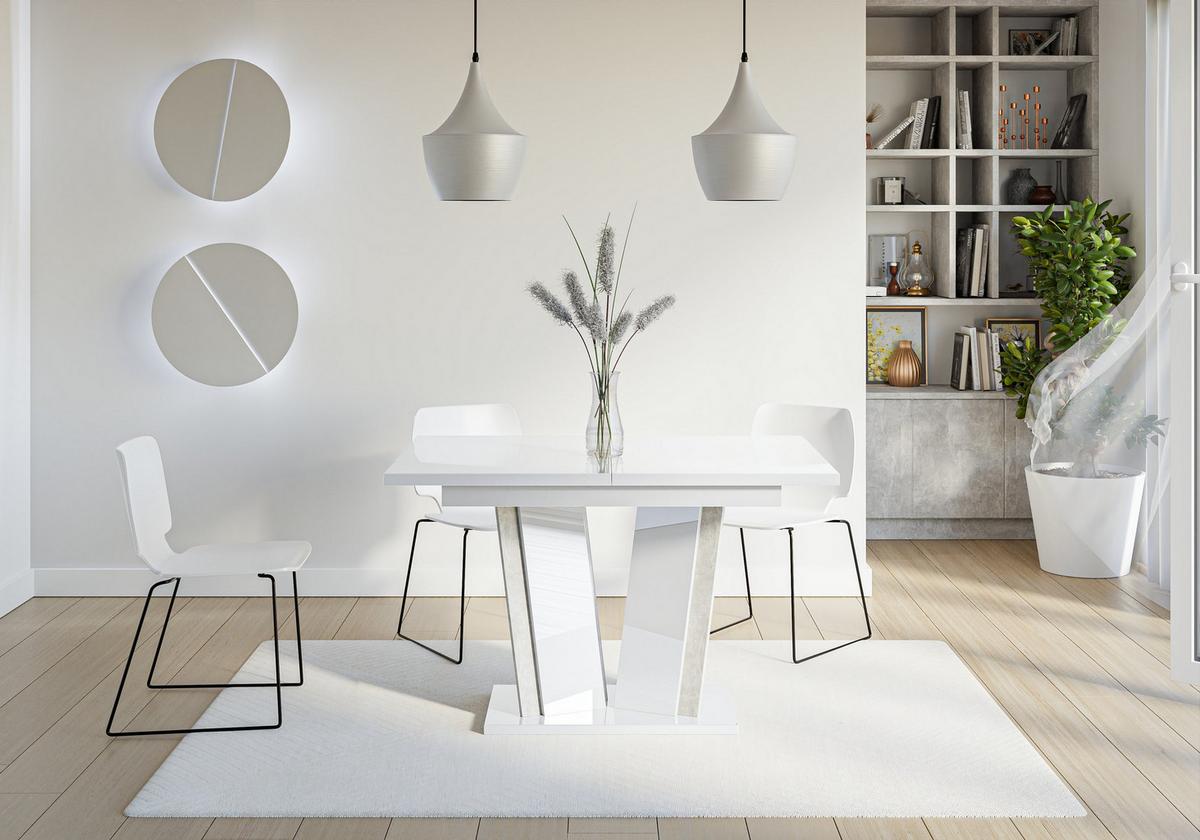 ESSTISCH SAMAR Ausziehbar 120 - 160 / 80 x 76 cm - Weiß Hochglanz/Weiß, Holz (120/80/76cm) - MASSENO