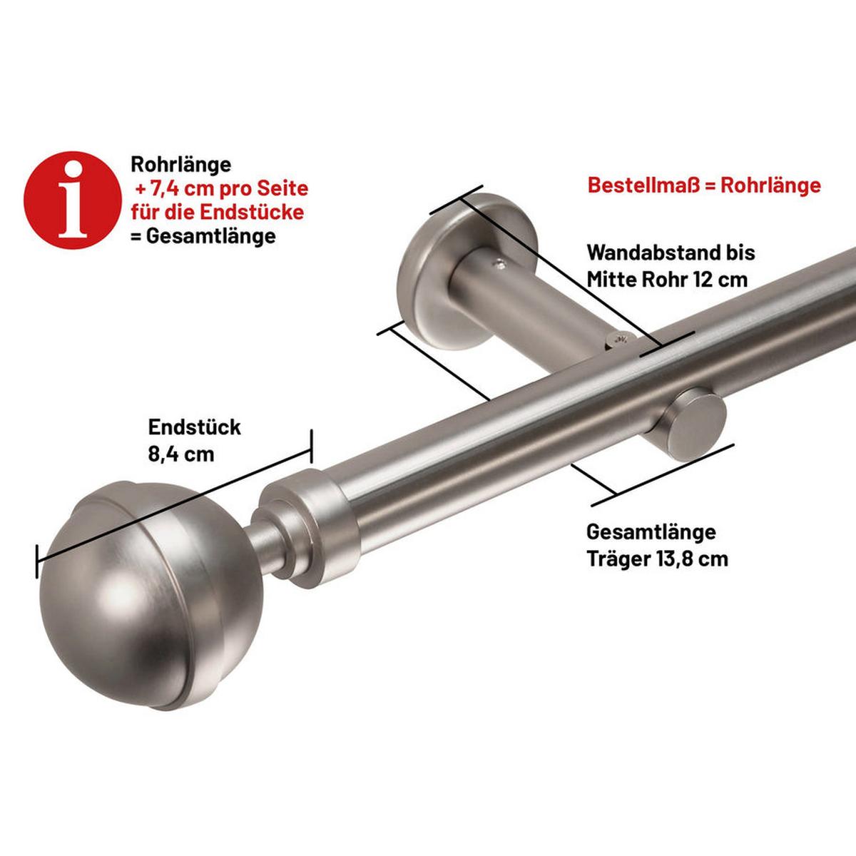 GARDINENSTANGE 1-lauf Kugel - Silberfarben, Metall (430cm) - Deco-Raum