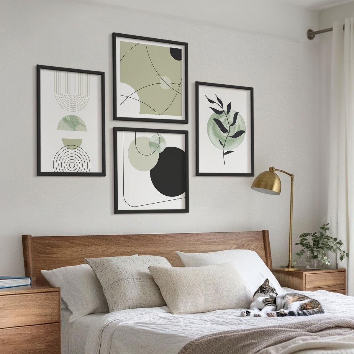 BILDER SET 4er Set - 50x50 cm & 40x60 cm Schwarzer Rahmen - Abstrakte Pflanzenmotive - Schwarz, Kunststoff (50/50cm) - TULUP