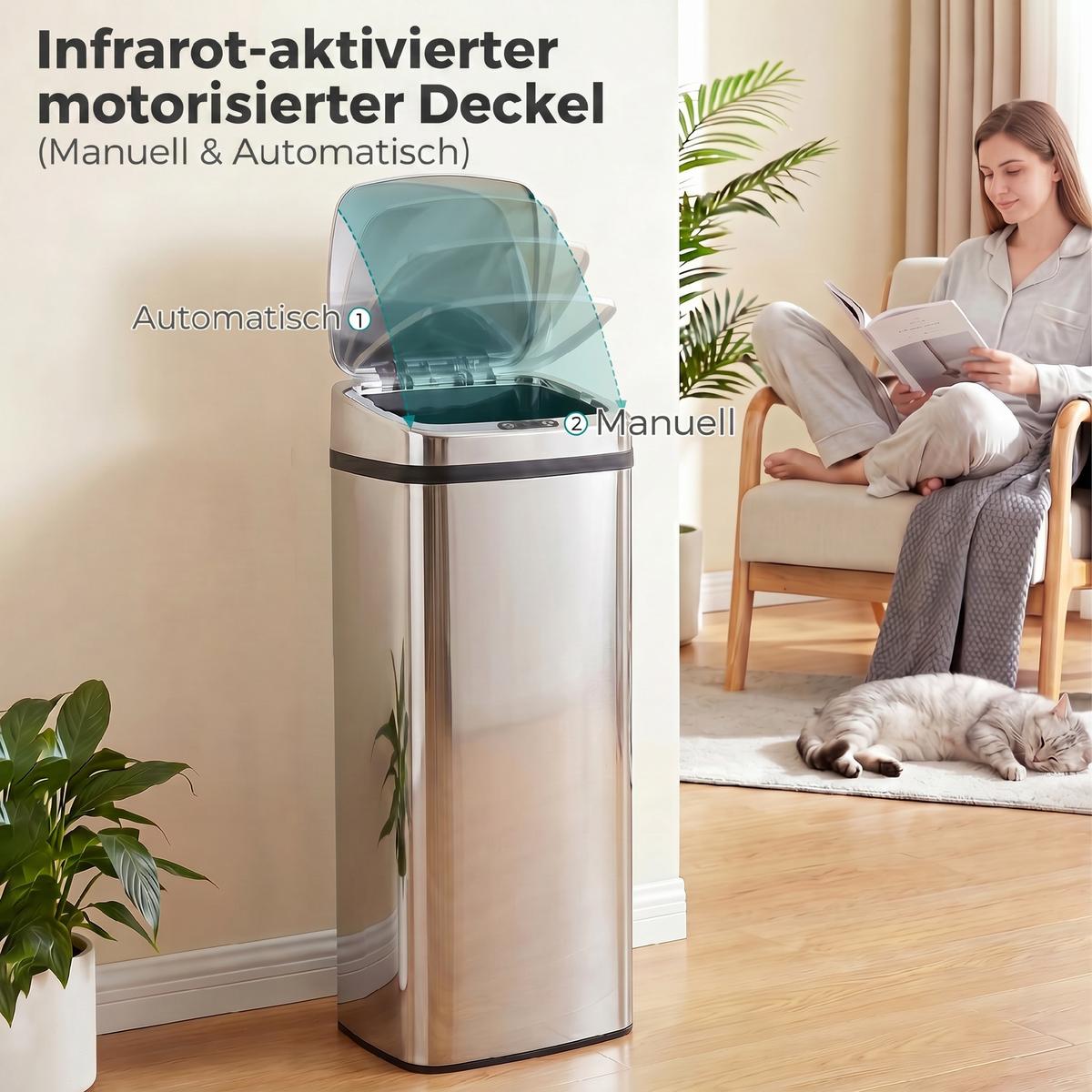 AUTOMATIK Mülleimer Abfalleimer mit Sensor Küche Edelstahl viereckig 50L - Silberfarben, Metall (25/84/33cm) - HOMCOM