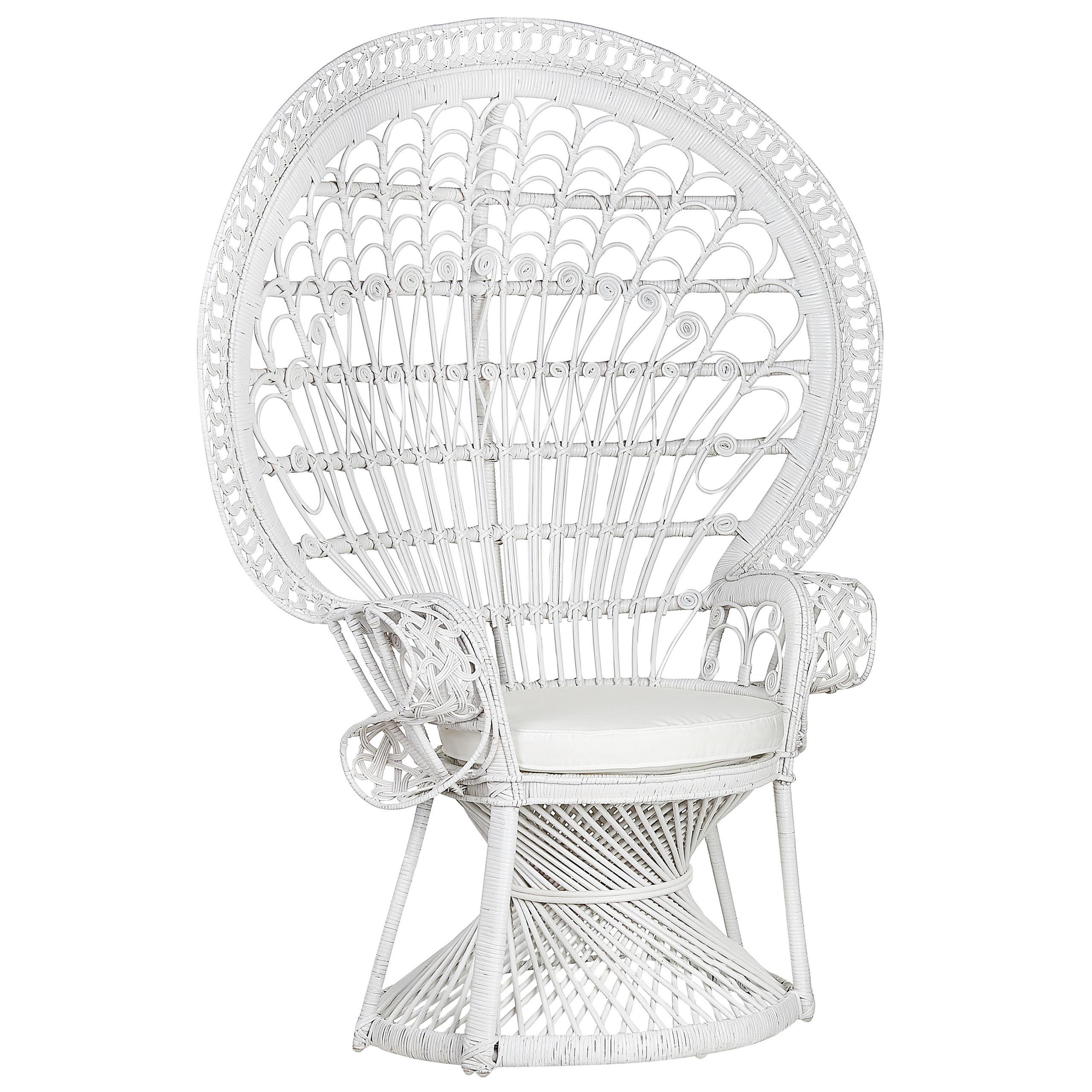 PFAUENSESSEL Rattan/Baumwolle weiß Emmanuelle - Weiß, Naturmaterialien/Textil (120/150/50cm) - Beliani