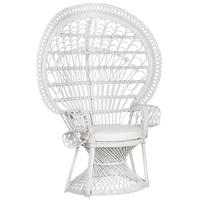 PFAUENSESSEL Rattan/Baumwolle weiß Emmanuelle - Weiß, Naturmaterialien/Textil (120/150/50cm) - Beliani