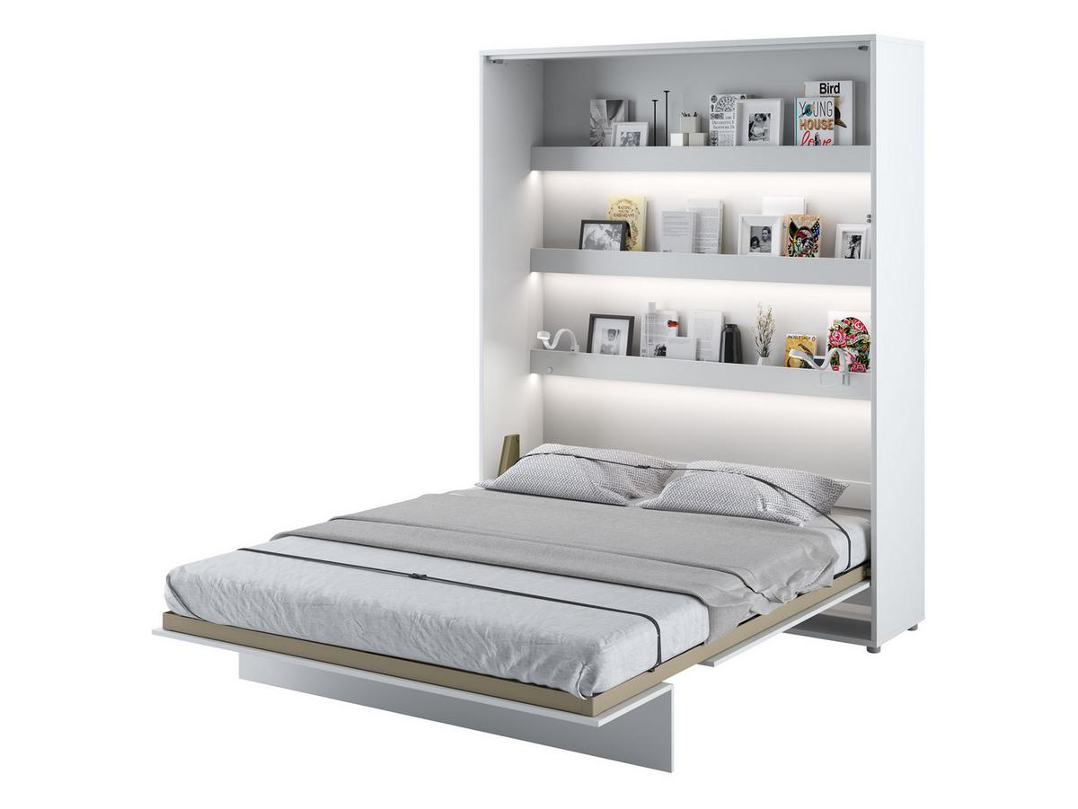 SCHRANKBETT Bed-Concept BC-12 160x200 mit zwei LED-Lampe - Weiß Hochglanz/Grau, Holz/Holzwerkstoff (160/200cm) - MIRJAN24