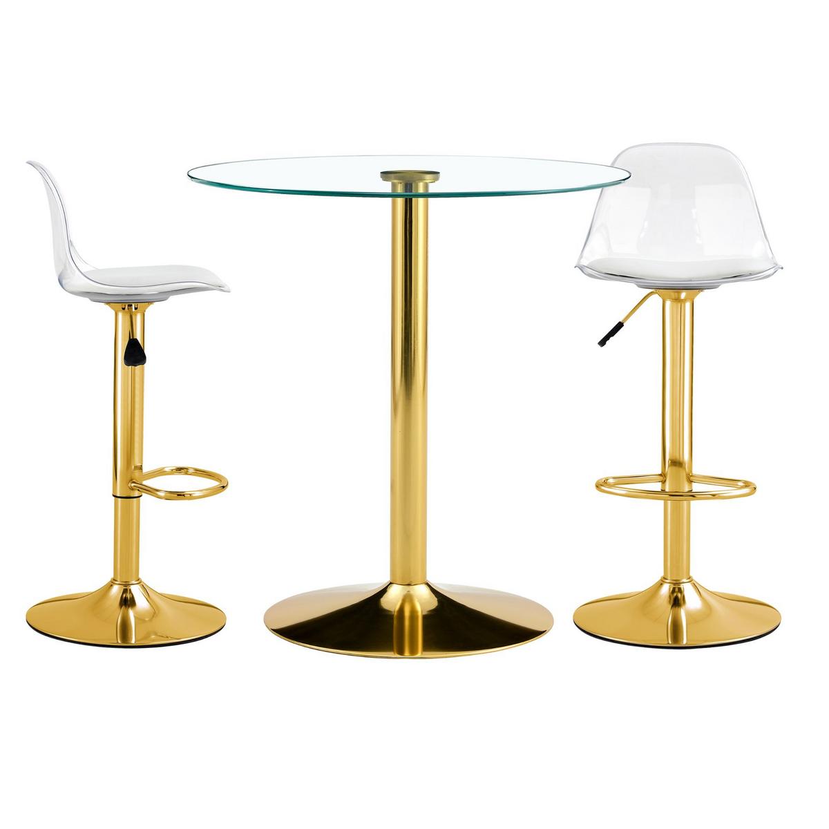 Urban Meuble BAR-SET Runder Glastisch 89cm & 2 Hocker Transparent Gold Verstellbar online kaufen ➤ mömax
