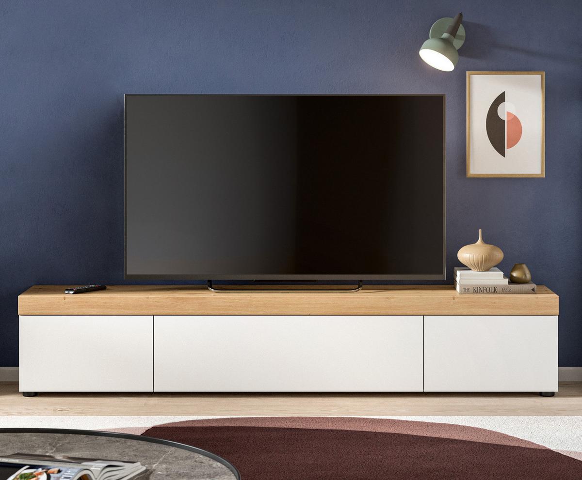 TV-LOWBOARD weiß, Eiche 180 cm, TV-Unterteil stehend/hängend - Schwarz/Weiß, Holzwerkstoff/Kunststoff (180/34/33cm) - Inn.Furn