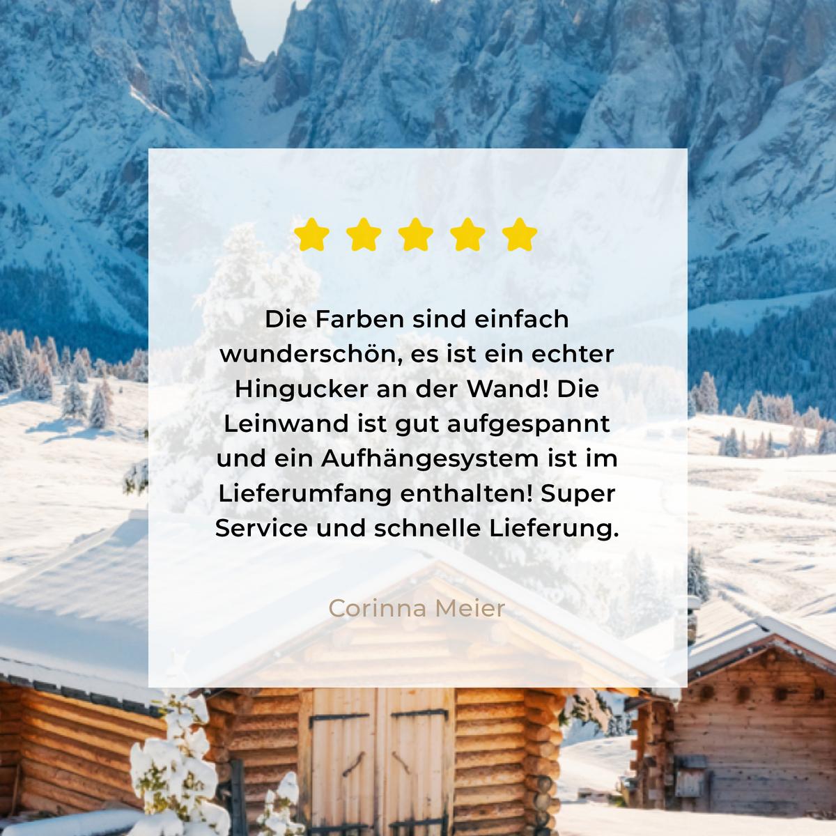 LEINWANDBILD Winterlandschaft - Hütte - Berge - Ausblicke - Aussicht - Natur Wandbild 40x30 cm - Weiß Hochglanz, Textil (40/30cm) - MuchoWow