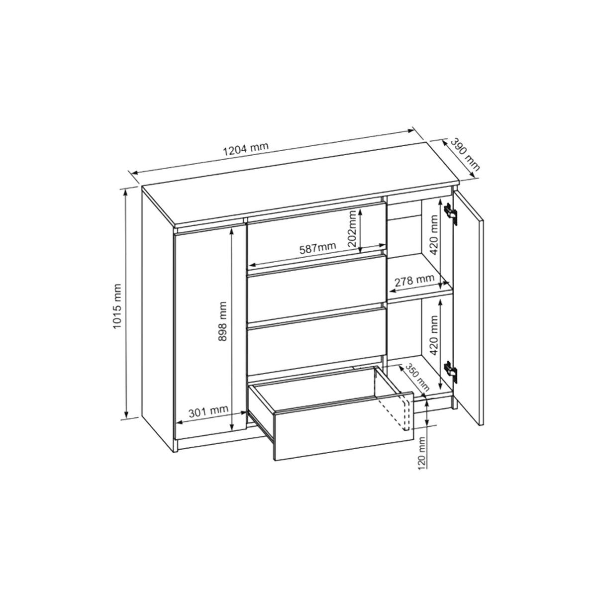 KOMMODE NUDO 120/101,5/39cm mit 4 Schubladen 2 Türen Weiß - Weiß Hochglanz/Weiß, Holzwerkstoff (120/101.5/39cm) - MASSENO