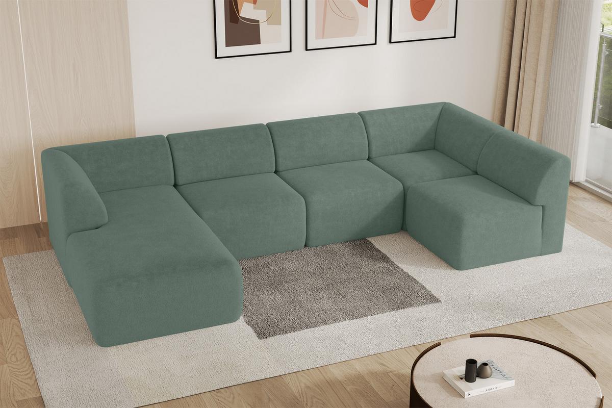 WOHNLANDSCHAFT Ottomane Links MOVO-L 345x180x78 cm Grün Tissu - Waldgrün, Holzwerkstoff/Kunststoff (345/78/180cm) - ALTDECOR