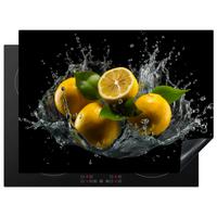 HERDABDECKPLATTE Zitrone - Obst - Gelb - Schwarz Herdabdeckung Induktionsfeld 70x52 cm - Gelb, Kunststoff (70/52/0.2cm) - MuchoWow