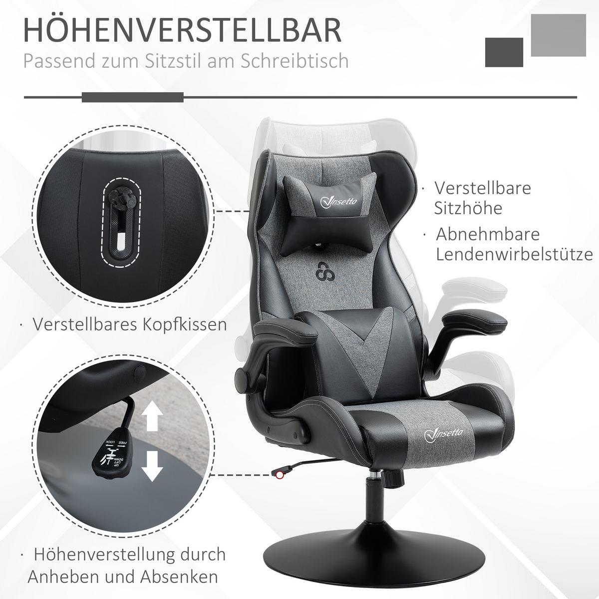 GAMINGSESSEL Kunstleder Metall Schwarz - Schwarz, Textil (69/118/73cm) - Vinsetto
