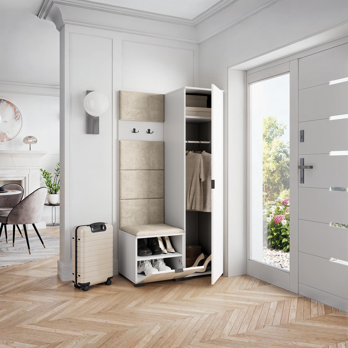 GARDEROBENSCHRANK LORI 95/181/51 cm Modern Weiß - Beige/Weiß, Holzwerkstoff (95/181/51cm) - MASSENO