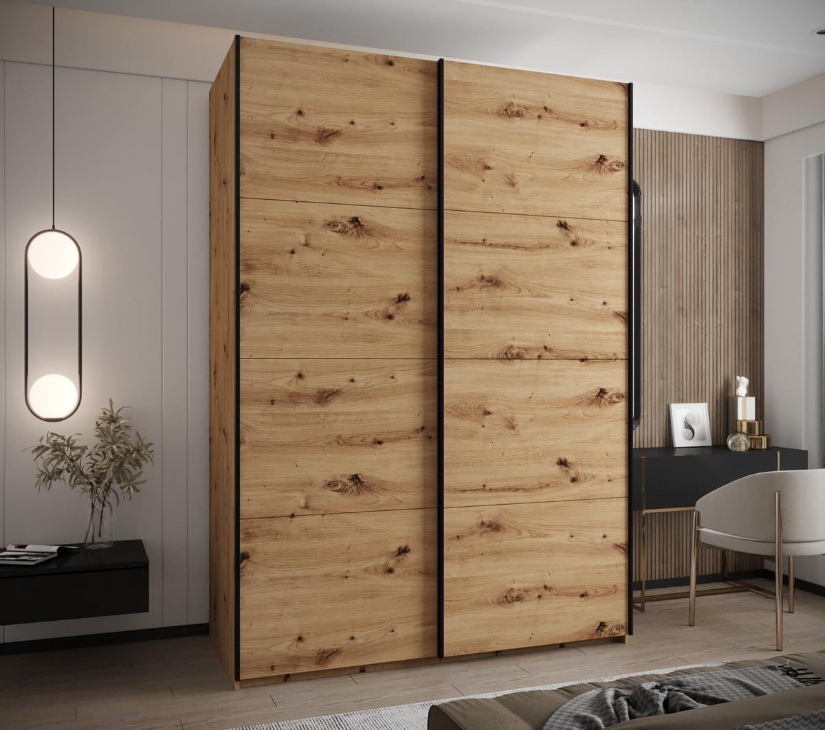 SCHWEBETÜRENSCHRANK 245,5/170/64 2-türig - Schwarz/Eiche Artisan, Holz/Metall (170/245/64cm) - Abiks Möbel