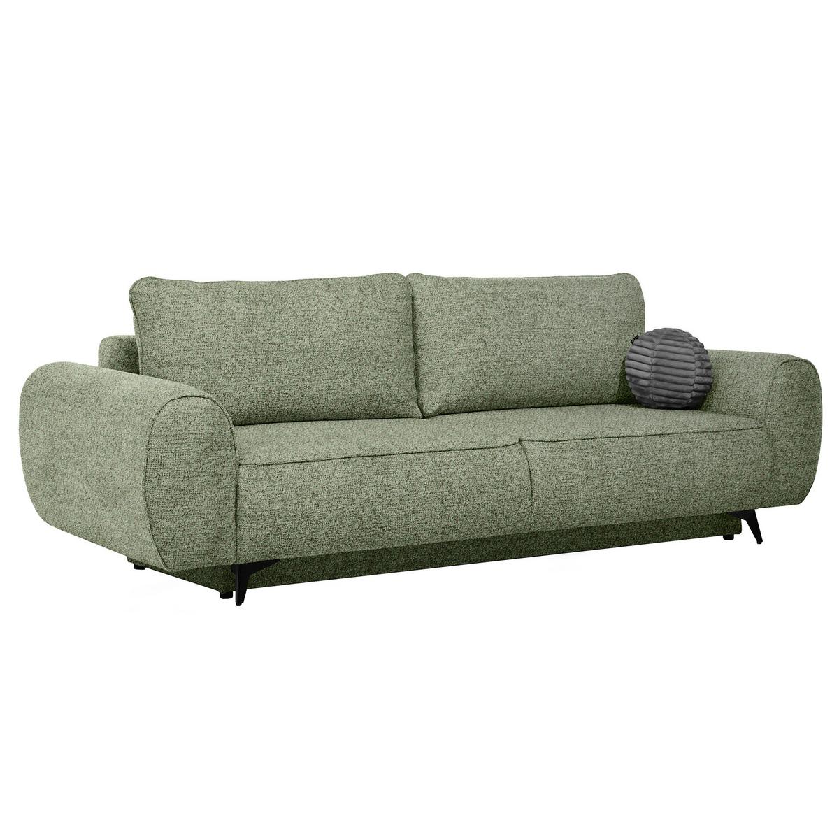 SCHLAFSOFA Vito 3-Sitzer mit Bettkasten, DL-System, Chenille-Stoff, Grün - Schwarz/Grün, Textil (256/90/99cm) - Beautysofa