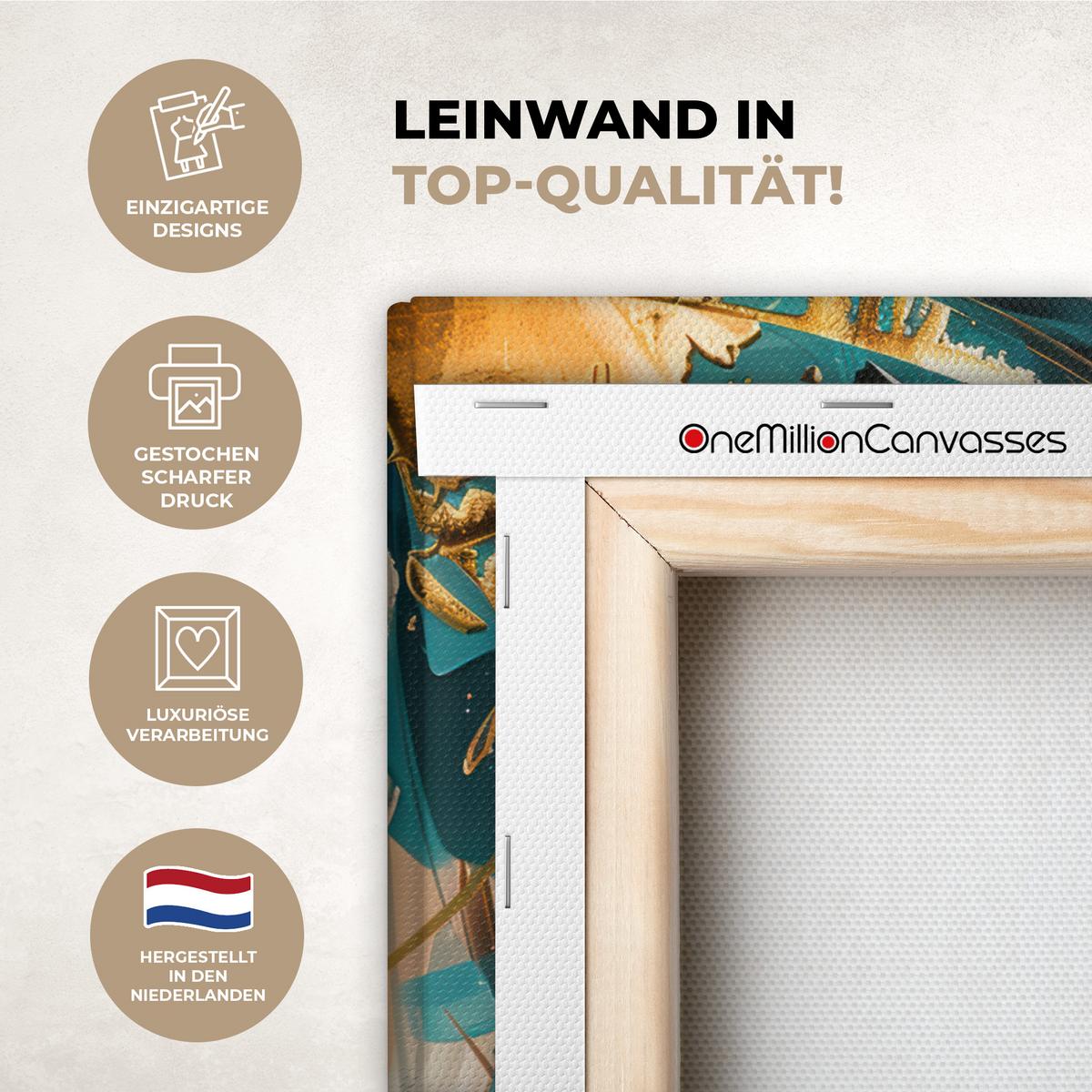 LEINWANDBILD Frau - Porträt - Gold - Luxus - Blau Room Decor 30x40 cm - Türkis, Textil (30/40cm) - MuchoWow