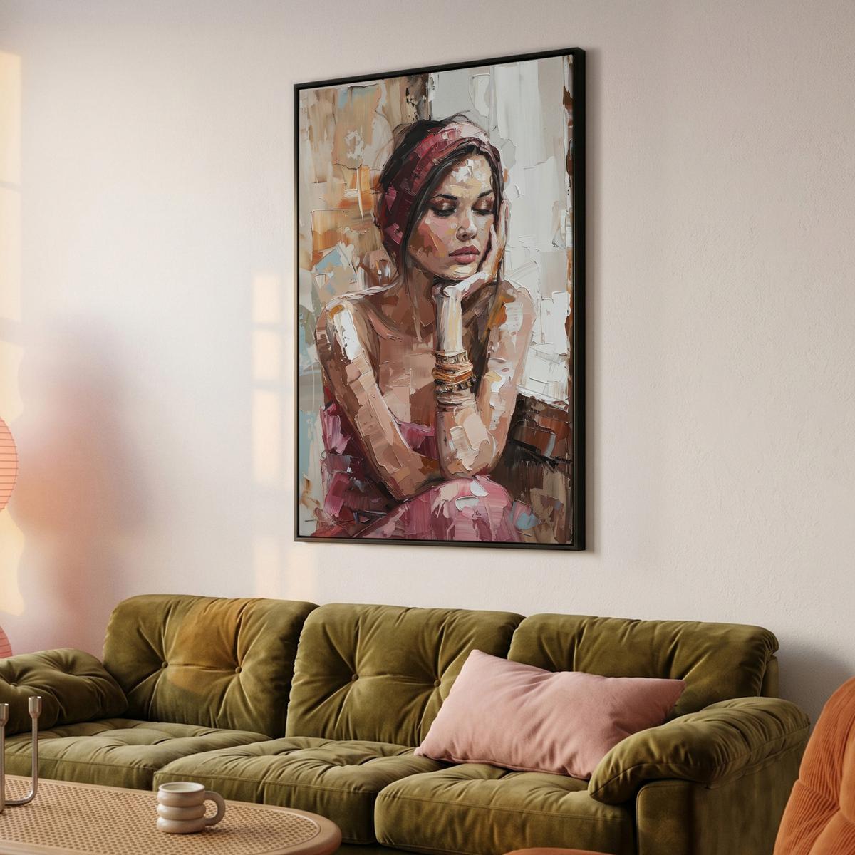 LEINWAND Bilder mit Rahmen - Frau - Lackierung - Porträt - Modern - 100x150 - Altrosa, Textil (100/150cm) - MuchoWow