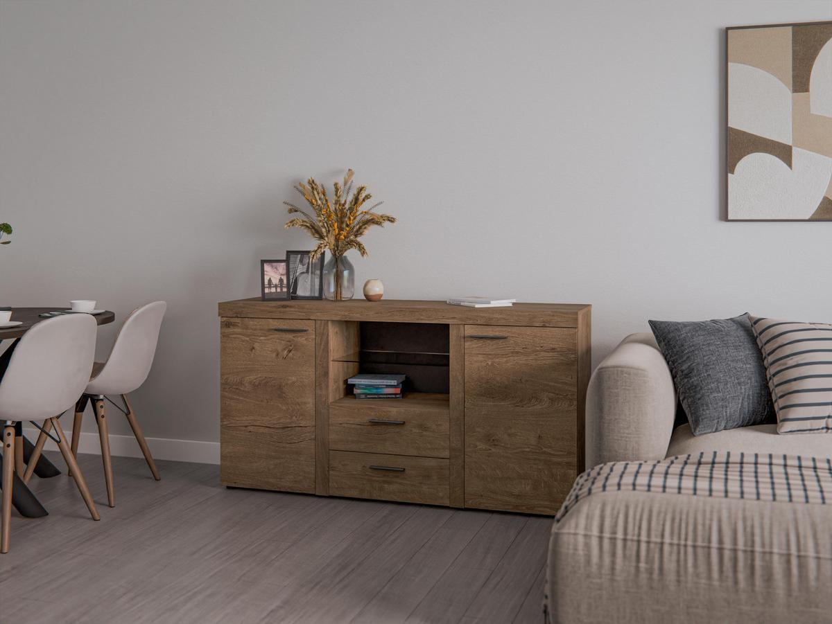 SIDEBOARD Spacoro 2F2S Eiche Lefkas 156,4/82/40,3 cm – Schubladenschrank Kommode Modern - Braun, Holzwerkstoff/Kunststoff (156/82/40cm) - AX Living
