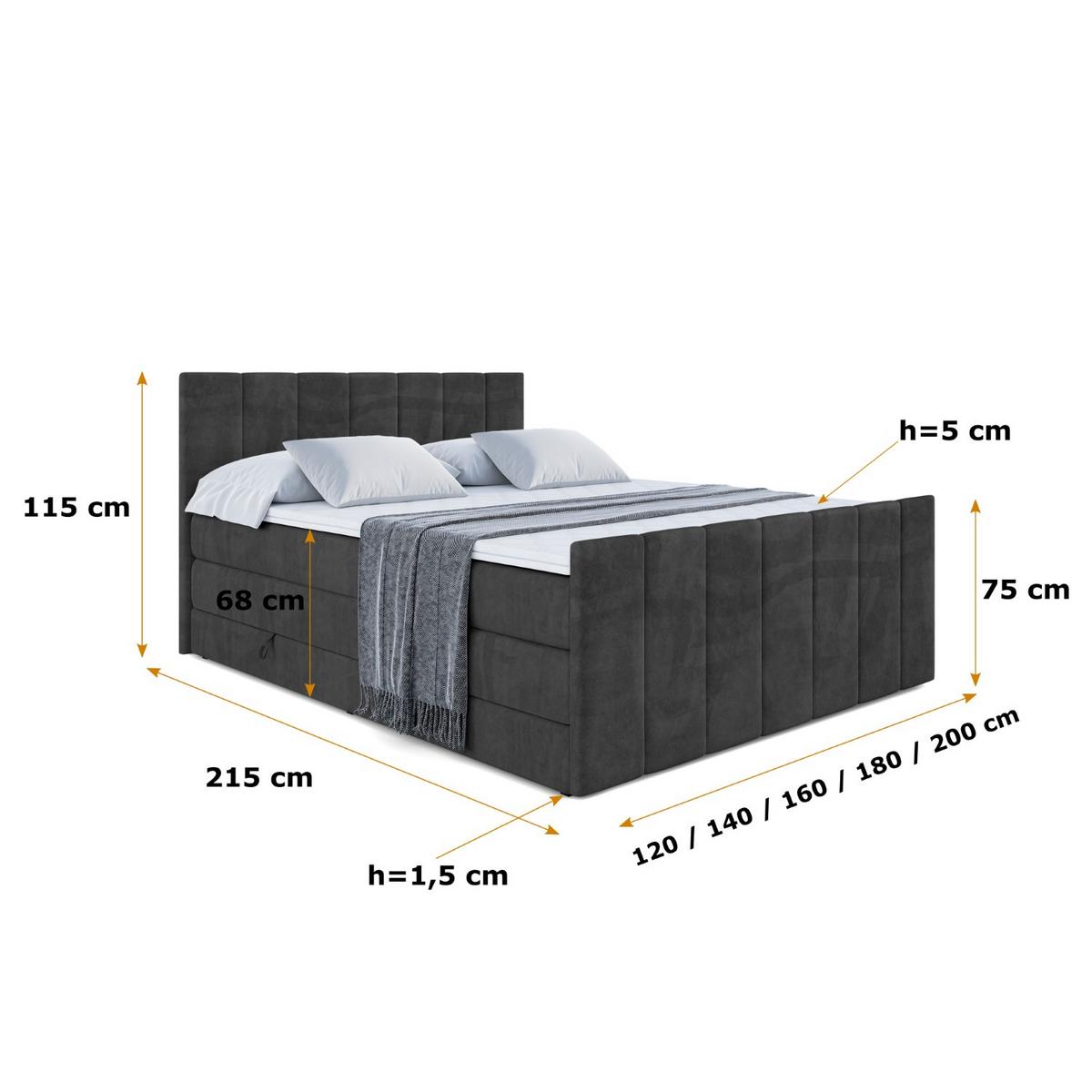 BOXSPRINGBETT MOETI-Z KING - 140x200 - H3/H4 - Schwarz - Schwarz, Holzwerkstoff (140/200cm) - ALTDECOR