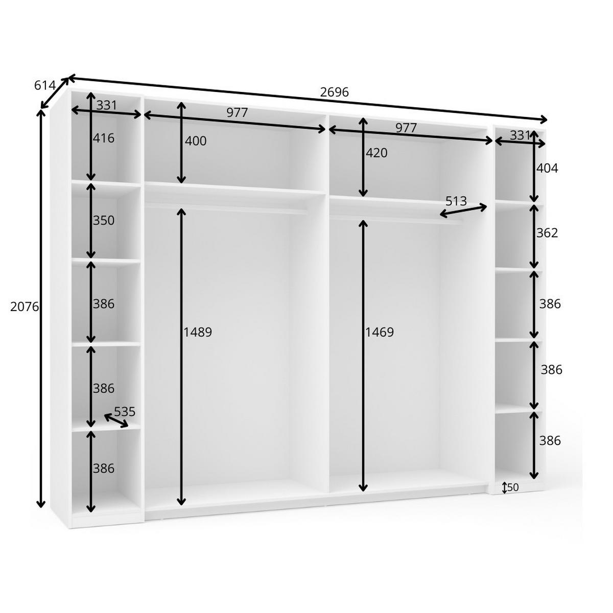 SCHWEBETÜRENSCHRANK AMAREN 269,6/207,6/61,4cm 2-türig mit Spiegel Weiß - Weiß, Holzwerkstoff (269.6/207.6/61.4cm) - MASSENO