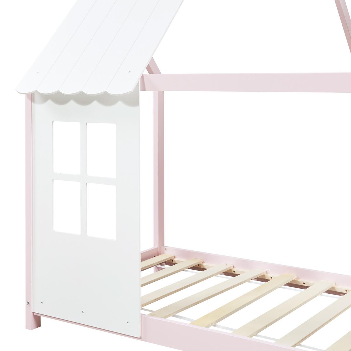HAUSBETT Tostedt - Hellrosa/Weiß, Holz (90/200cm) - [en.casa]