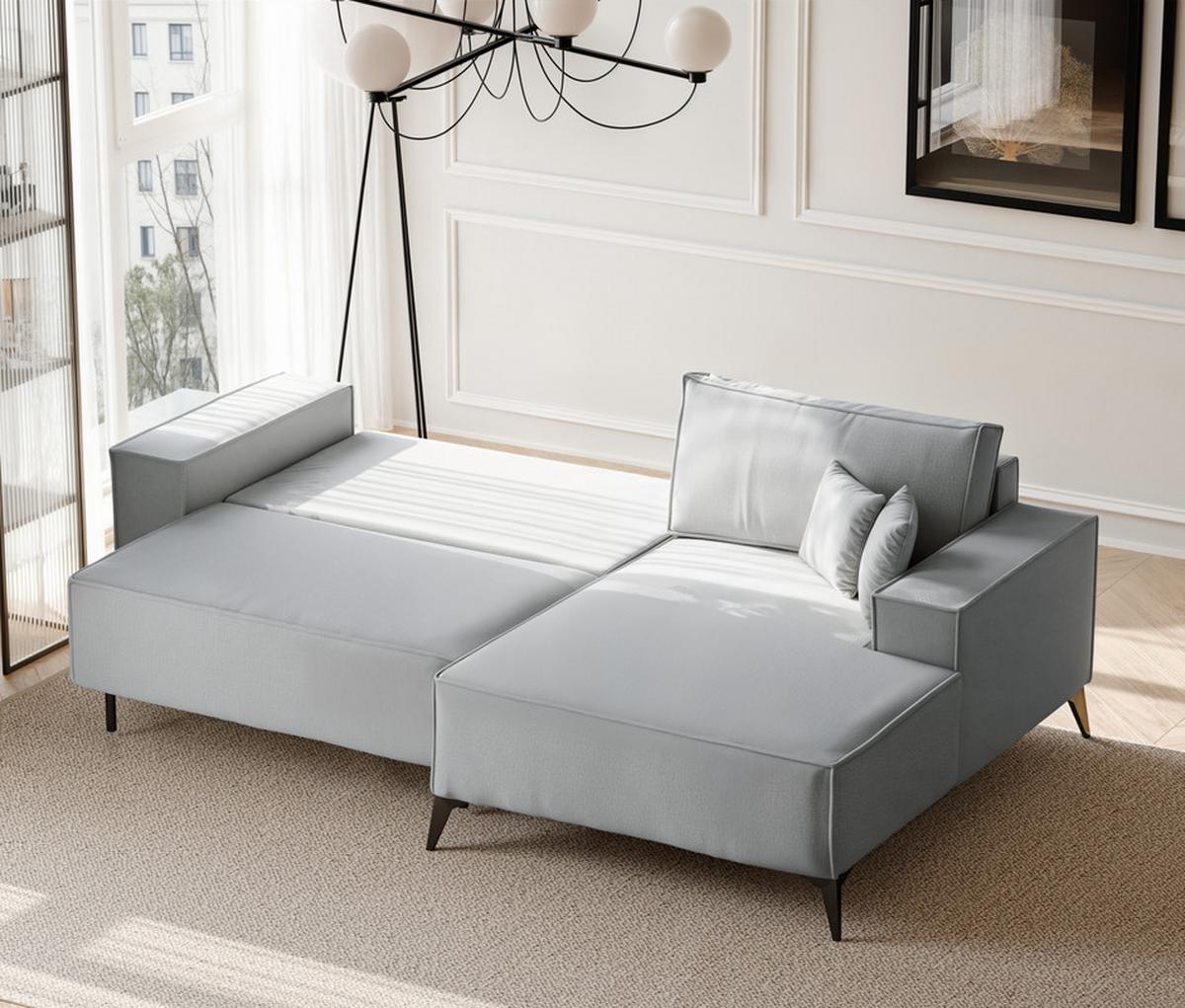 ECKSOFA OTIS Links, mit Schlaffunktion und Bettkasten, Grau - Grau, Textil/Metall (294/185cm) - Idohome