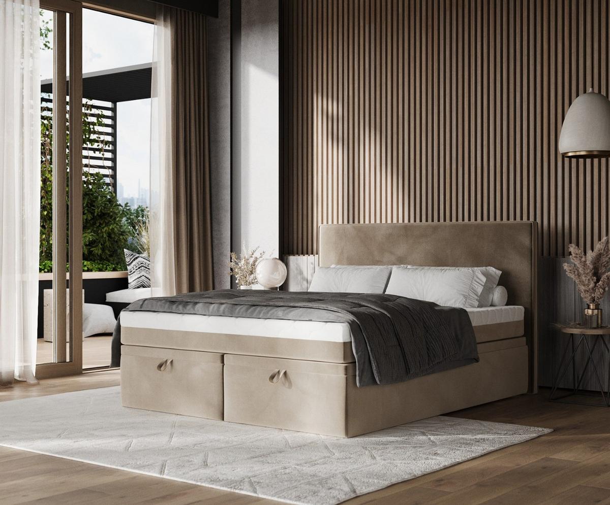 BOXBETT Zalla 200/200 cm Taupe im Paros Stoff - Taupe/Schwarz, Holz/Holzwerkstoff (200/200cm) - AltaBeds