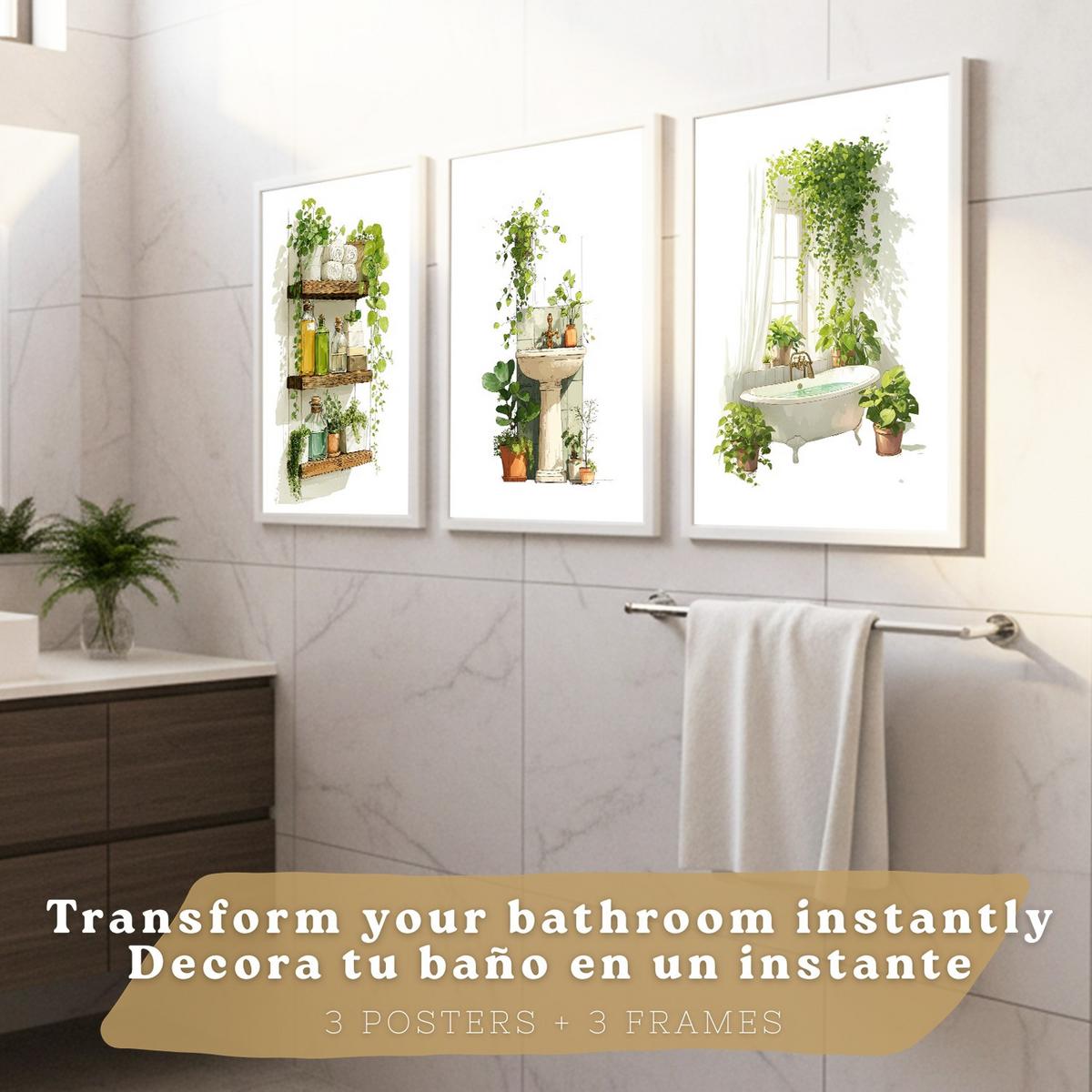 POSTER 3er-Set dekorative Badezimmerbilder, Wanddeko, im botanischen Stil, für Toilette, grüne Pflanzen Weißer Rahmen A3 - Weiß, Papier (42/29.7/3cm) - Nacnic