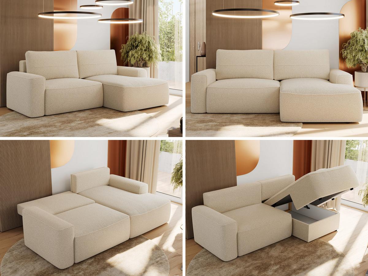 ECKSOFA BELLUNO L Beige Boucle - Rechts - Beige/Schwarz, Textil (233/144cm) - MKS