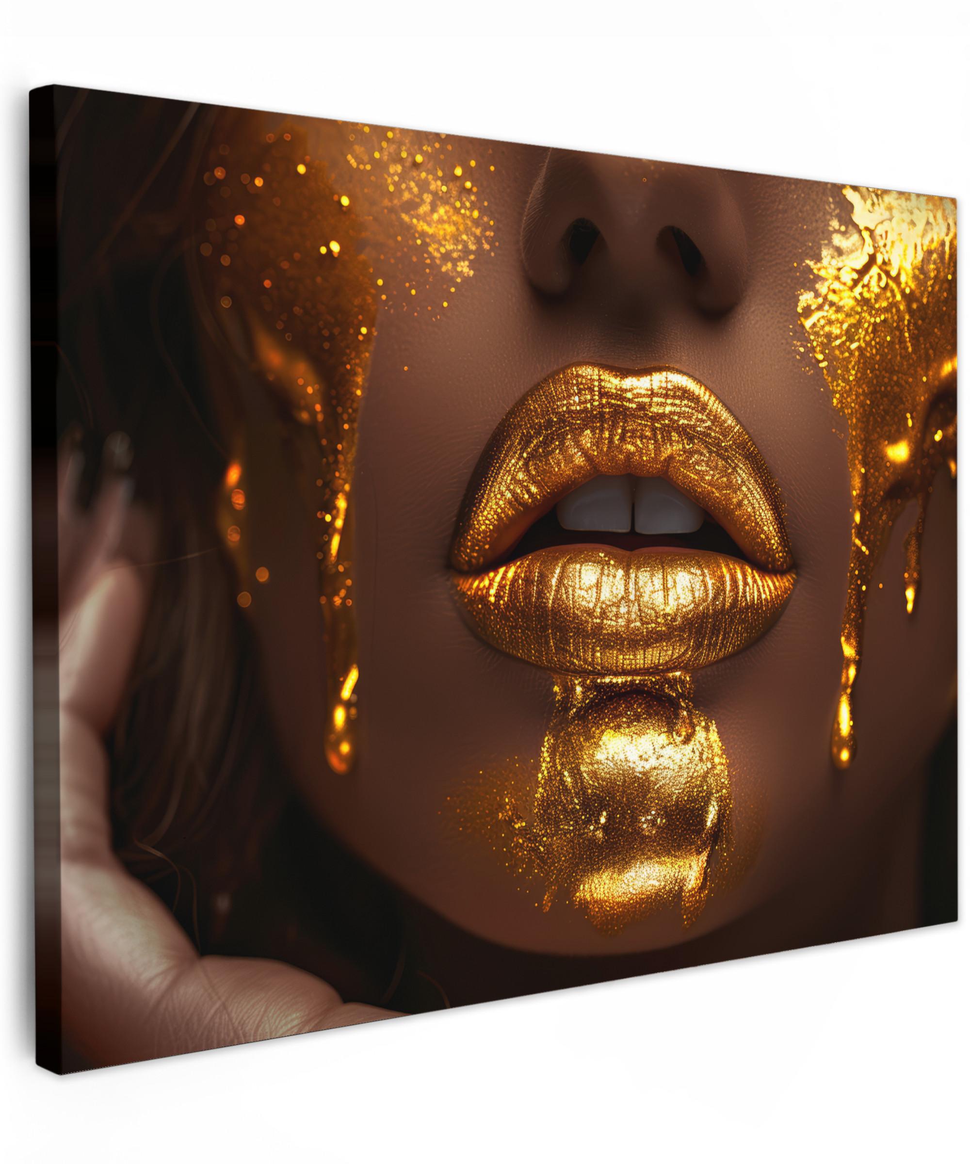 LEINWANDBILD Frau - Gold - Luxus - Porträt Wandbild 40x30 cm - Goldfarben, Textil (40/30cm) - MuchoWow