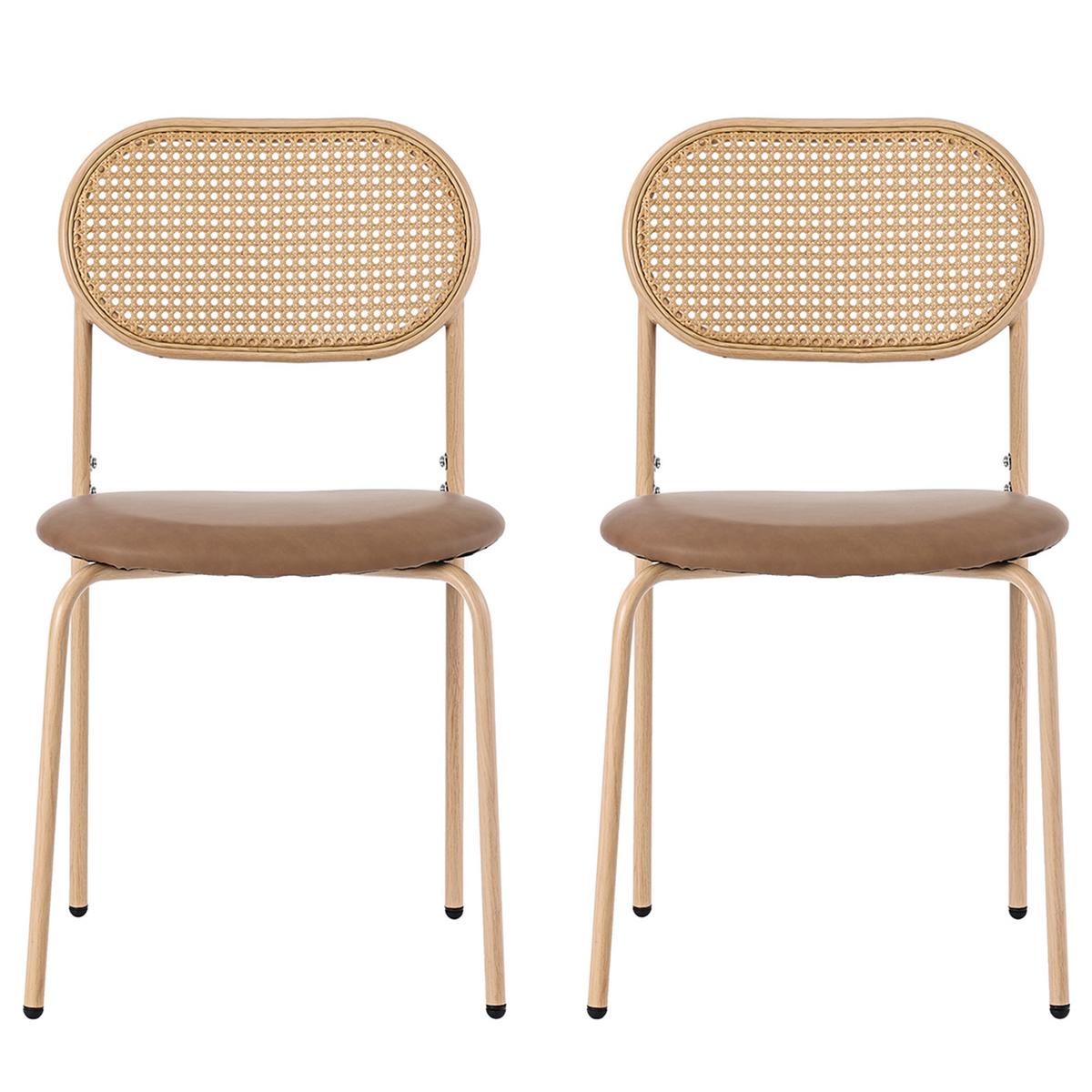 ESSZIMMERSTUHL Set 2er Braun PU & Rattan Polsterstuhl mit Metallbeinen - Braun, Kunststoff (46/80/48cm) - Urban Meuble