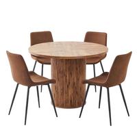 ESSTISCHSET rund 100cm 4 stühle holzoptik - Eichefarben, Textil (100/76/100cm) - Urban Meuble