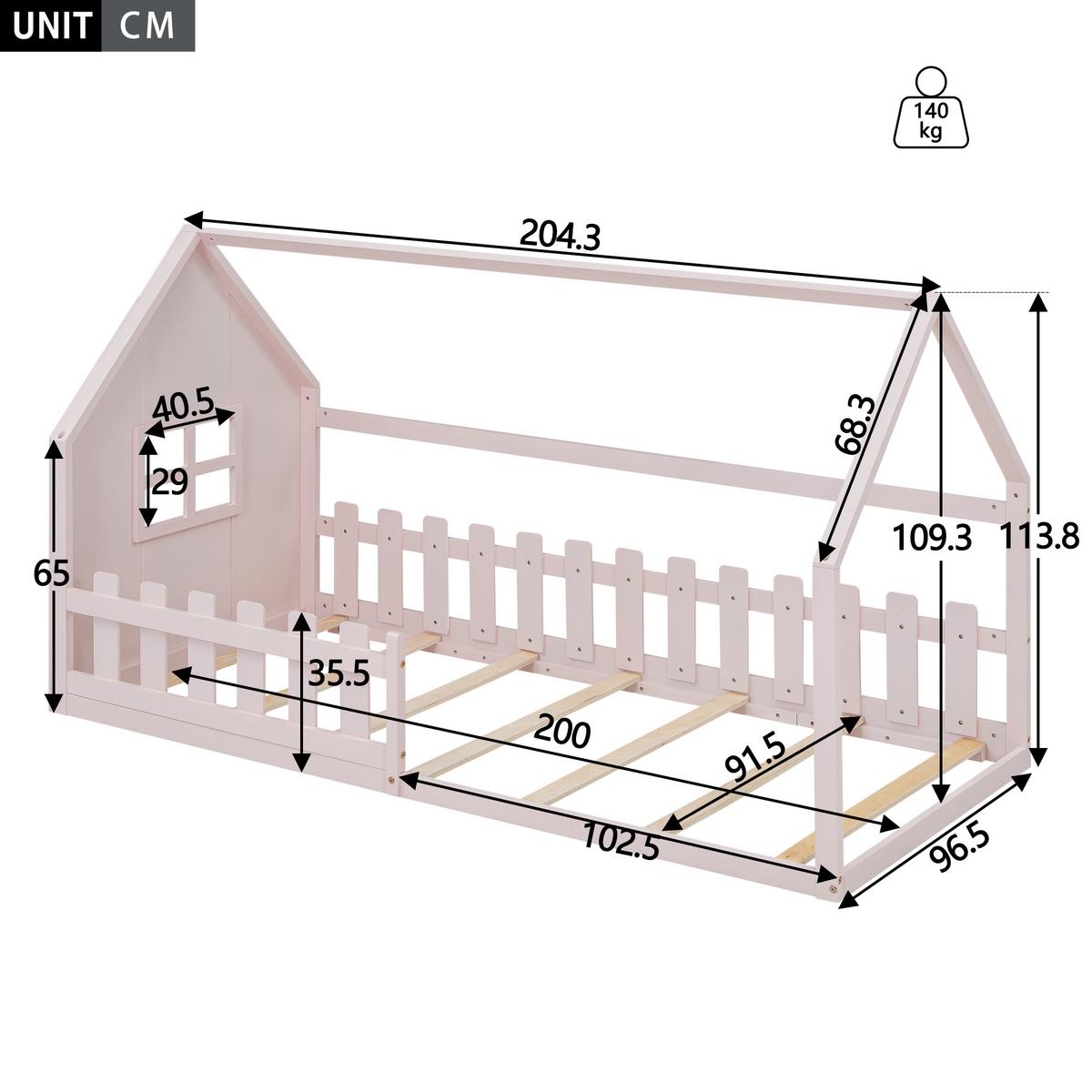 KINDERBETT 90x200 kinderbett rosa kiefer - Pink, Holz (90/200cm) - Urban Meuble
