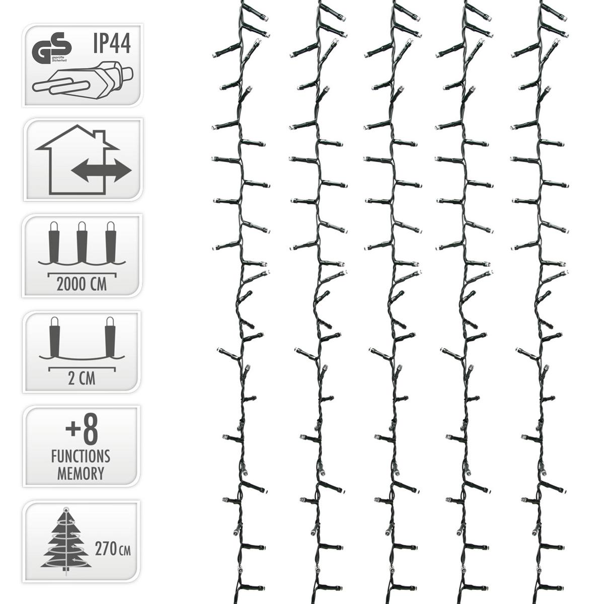 LED CLUSTER LICHTERKETTE 20m 1000LED Extra-Warmweiß Innen/Außen IP44 - Dunkelgrün, Kunststoff (2000cm) - ECD-Germany