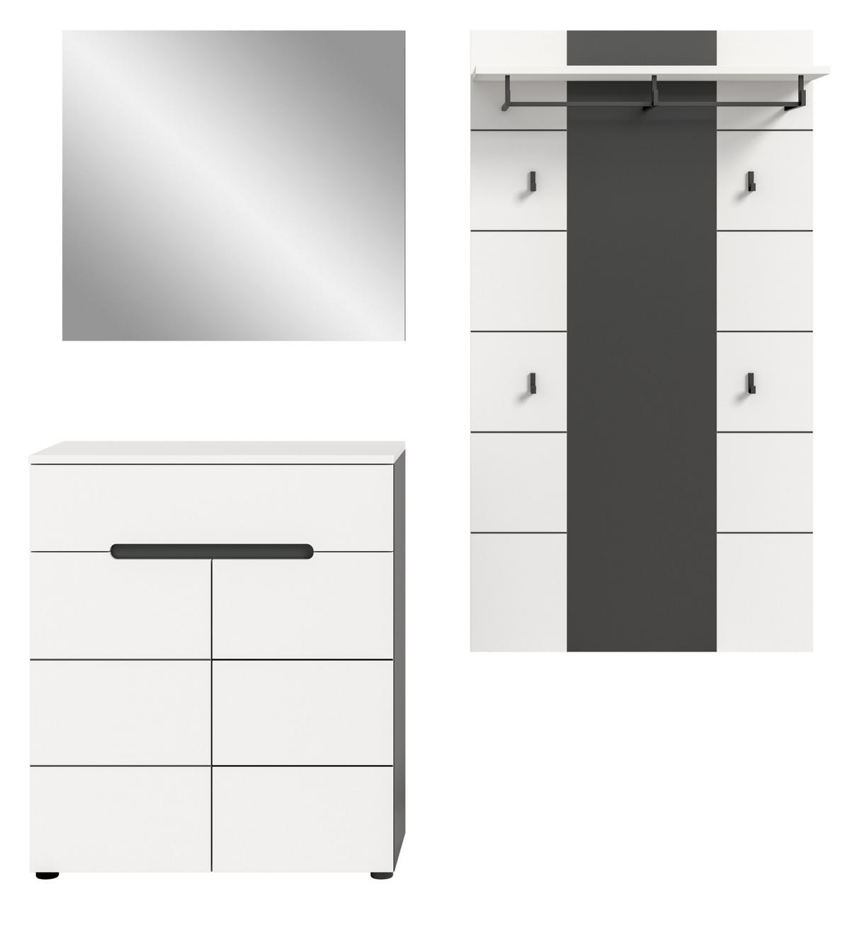 GARDEROBEN-SET 3-teilig weiß, grau 175 cm, Garderobenschränke mit Soft-Close, Cooper - Schwarz/Weiß, Glas/Holzwerkstoff (75/190/37cm) - Inn.Furn