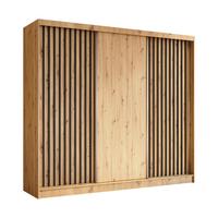 SCHWEBETÜRENSCHRANK Cabinio Eiche Artisan Schwarz 240/216/61 cm – Modern, mit Lamellen - Walnussfarben/Schwarz, Holzwerkstoff/Kunststoff (240/216.1/61cm) - AX Living