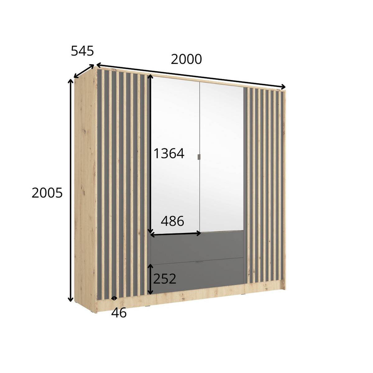KLEIDERSCHRANK Eiche Artisan, Onyx Schwarz 200/200,5/54,5 - Eiche Artisan, Holzwerkstoff (200/201/55cm) - RAUMHIRSCH FURNITURE