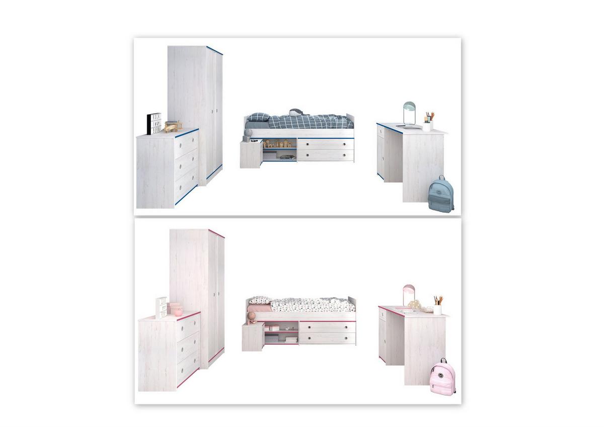 KINDERZIMMER SET Parisot Smoozy 5-tlg. Holzdekor Kiefer Weiß/Blau - Blau/Weiß, Kunststoff (100/1/200cm) - 58aufmkessel