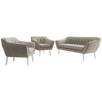 SITZGARNITUR PIRS 3+1+1 - Greige Strukture - Weiße Beine - Greige/Weiß, Holzwerkstoff/Textil (180/75/74cm) - MKS