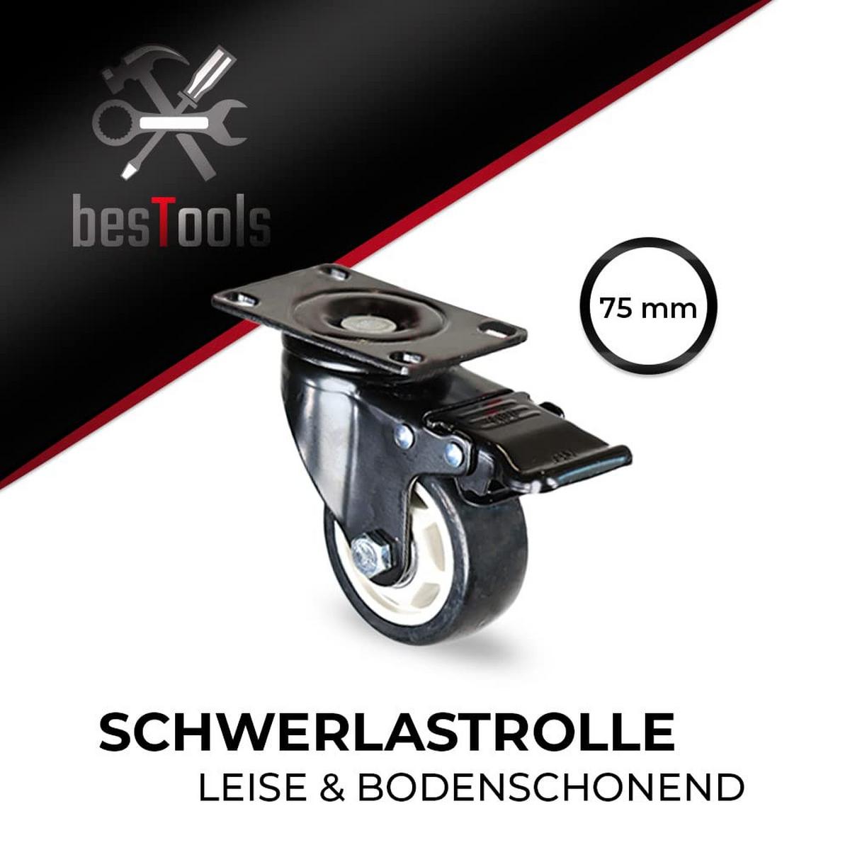 SCHWERLAST-ROLLEN 75mm 4 Stück - Schwarz, Kunststoff/Metall (60/105/95cm) - bestTools